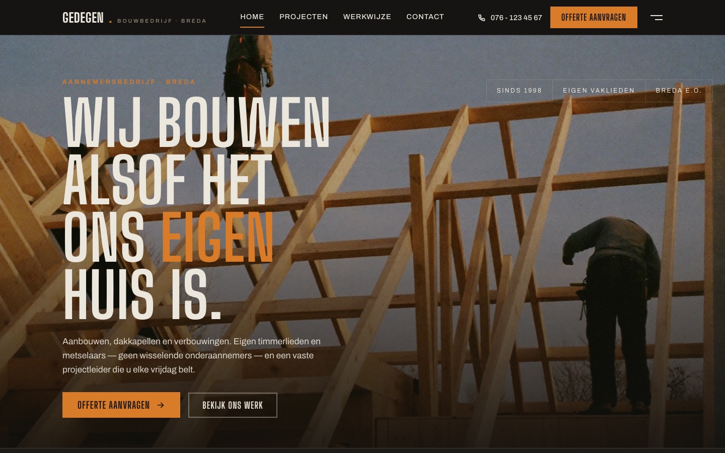 Schermafbeelding van de demo-website Bouwbedrijf Gedegen