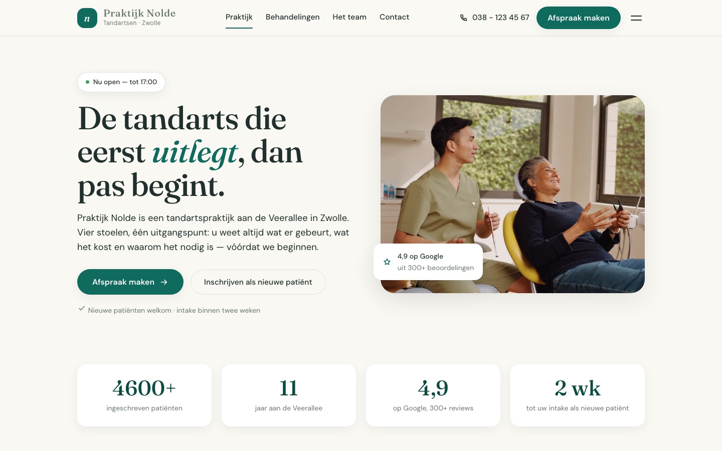 Schermafbeelding van de demo-website Praktijk Nolde — tandartsen