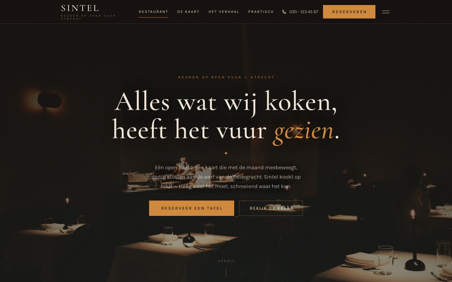 Schermafbeelding van de demo-website Restaurant Sintel